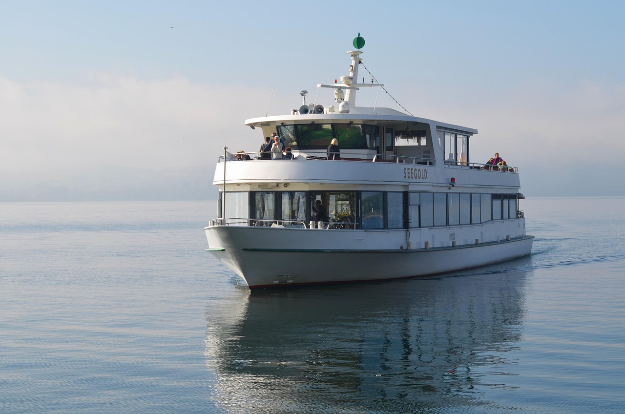 passenger ship, nature, ship, sea, vehicle, transport, fall, horizon, lake constance